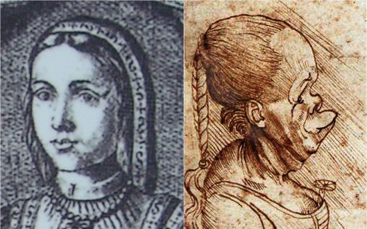 Portraits of Beatrice before and after they split up: ‘Beatriz de Bovadilla’; and Leonardo da Vinci ‘Five Grotesque Heads’ (1503)