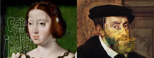 Left: Joos van Cleve ‘Eleanor, Queen of Portugal and France’ Right: Titian? ‘Holy Roman Emperor Charles V 