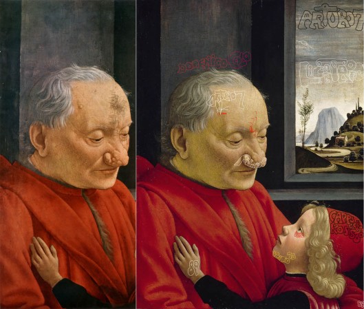 Ghirlandaio ‘An Old Man and his Grandson’ (1489): before (left), and after ‘restoration’ (right) 