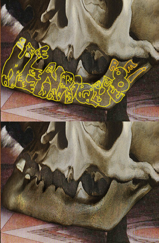 Holbein ‘Ambassadors’(1535): the name of the owner of the skull is ‘Rei Henrique 8’. And in English that is... ‘King Henry VIII’.